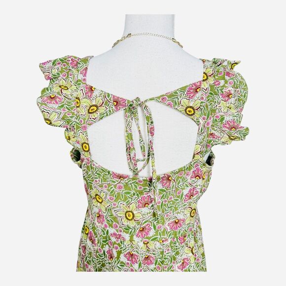 Maurices Womens Floral Cap Sleeve Open Back Summer Pleated Mini Dress Green XXL - Picture 3 of 13